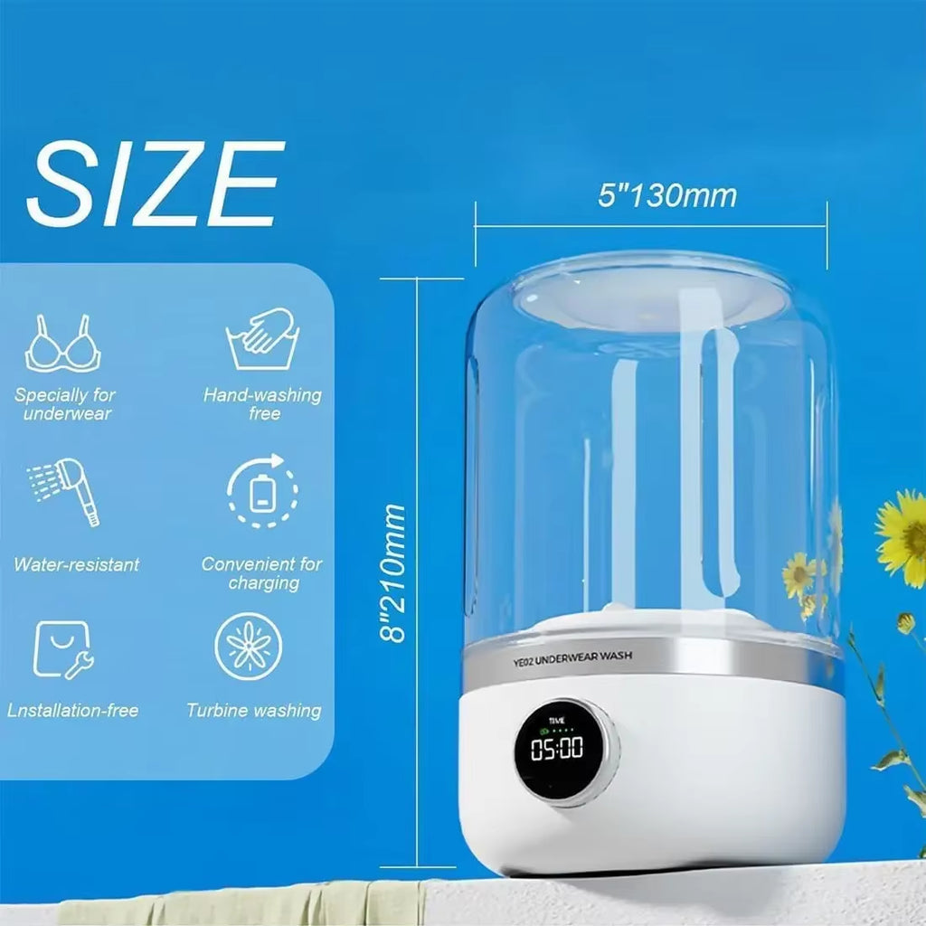 1L Wireless Portable Mini Washing Machine – Underwear & Socks Cleaner with Spin Dryer