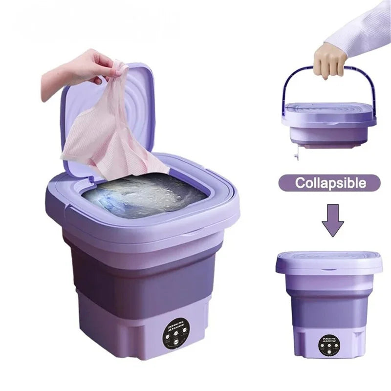 8L Portable Foldable Mini Washing Machine with Spin Dryer – Washer for Socks, Underwear & Small Laundry