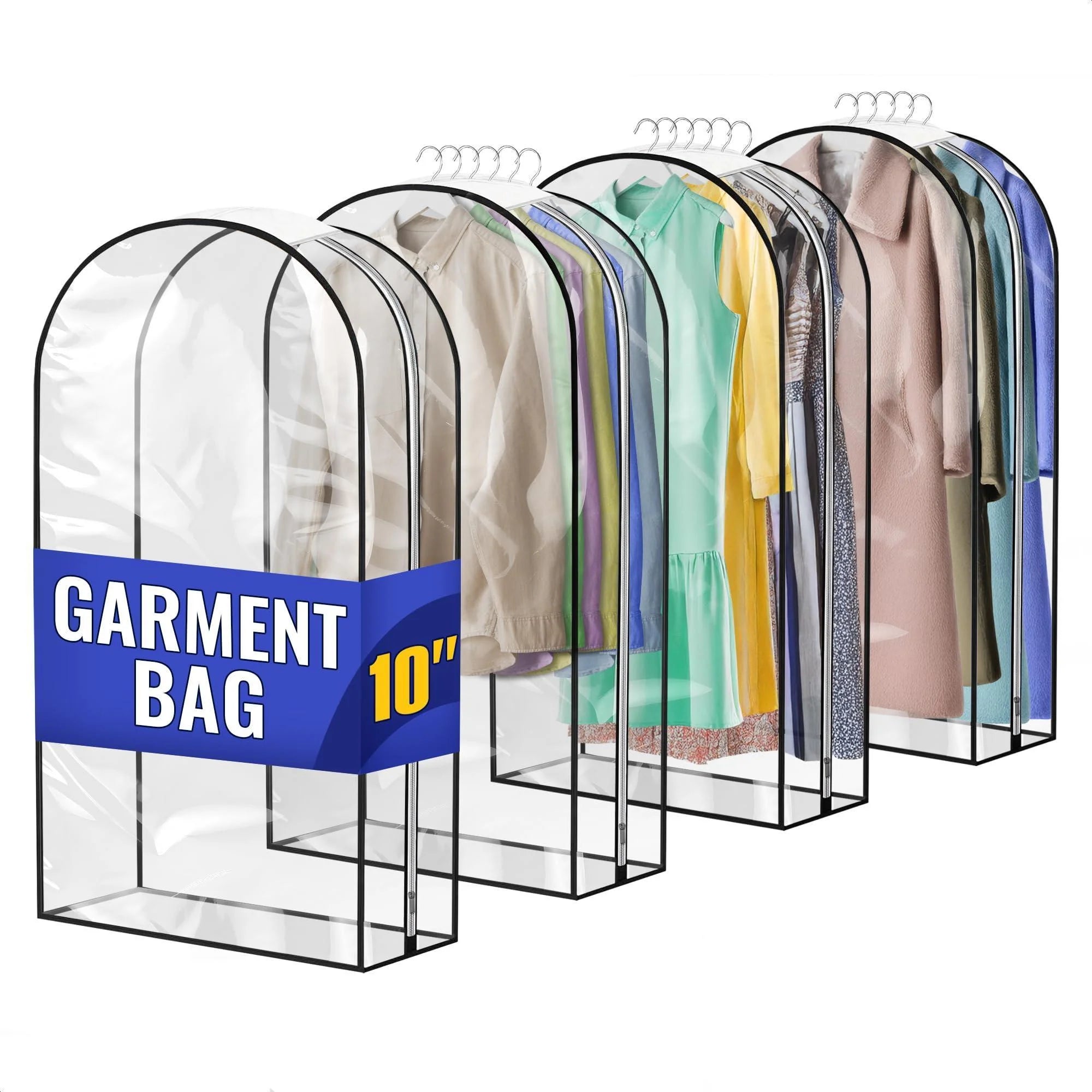 Clear Hanging Garment Bags (4-Pack) – Dustproof Clothing Storage with Easy-Access Side Zippers