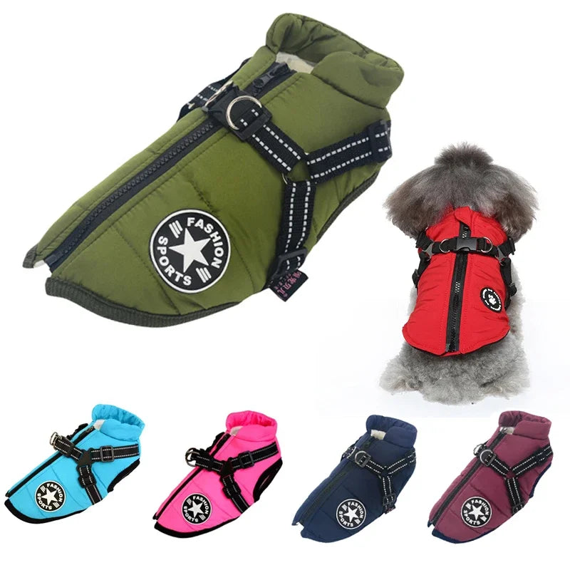 Warm Waterproof Dog Coat with Harness – Winter Jacket for Large and Medium Dogs