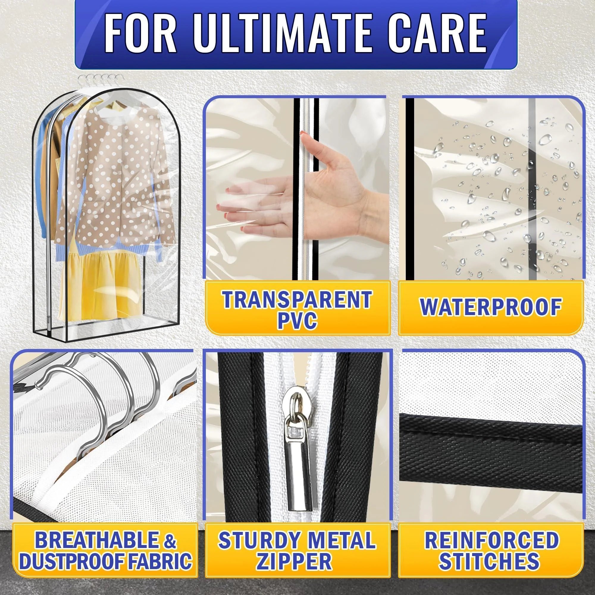 Clear Hanging Garment Bags (4-Pack) – Dustproof Clothing Storage with Easy-Access Side Zippers