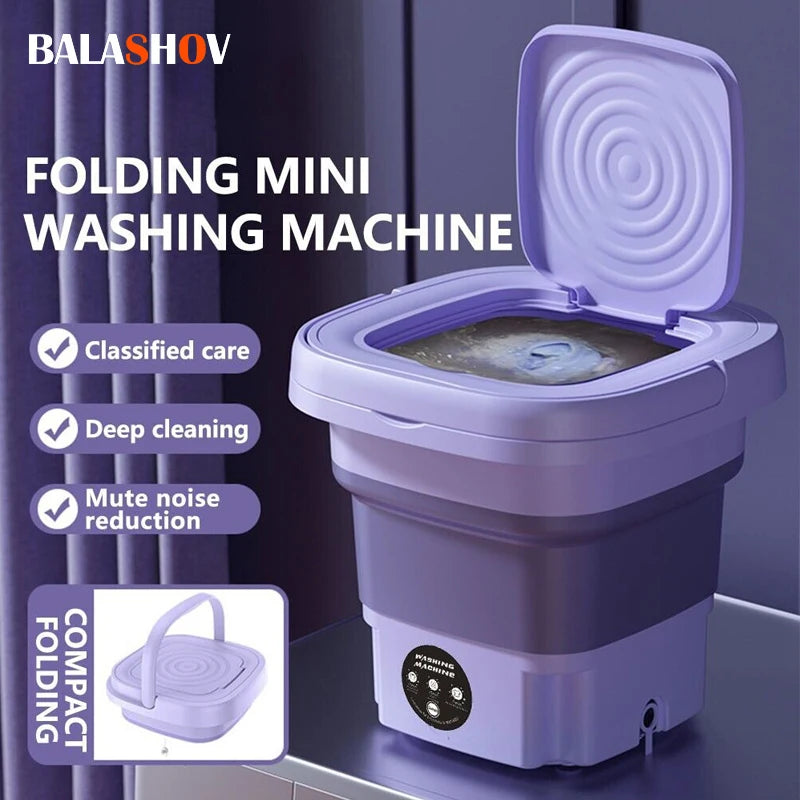 8L Portable Foldable Mini Washing Machine with Spin Dryer – Washer for Socks, Underwear & Small Laundry