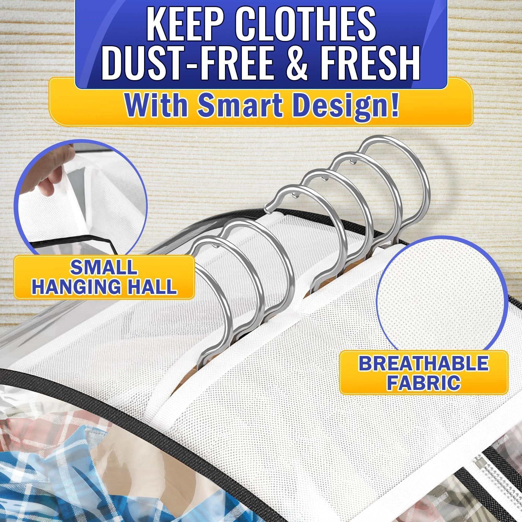 Clear Hanging Garment Bags (4-Pack) – Dustproof Clothing Storage with Easy-Access Side Zippers